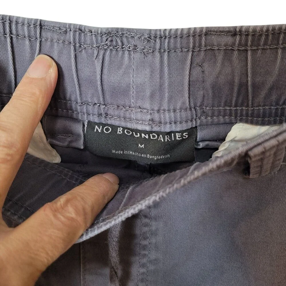 No Boundaries Mens Cargo Jogger Pants Elastic Waist M Grey